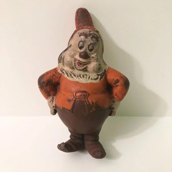 Vintage Walt Disney Snow White Dwarf Figurine Happy Sieberling Latex  Figure - Picture 1 of 16